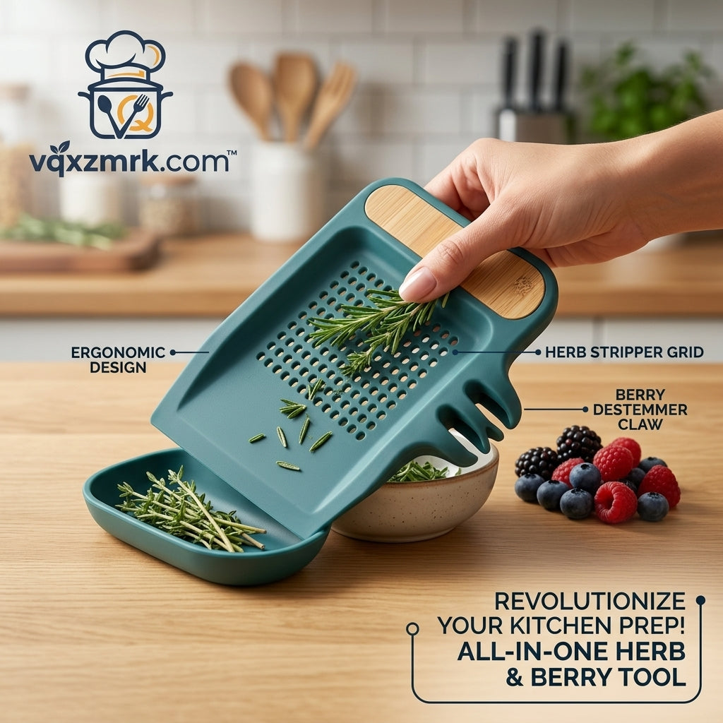vqxzmrk.com™ All-in-One Herb Stripper and Berry Destemmer Claw | Multi-Functional Kitchen Prep Tool for Rosemary, Thyme, Strawberries & Greens | Ergonomic Leaf Remover with Catch Tray
