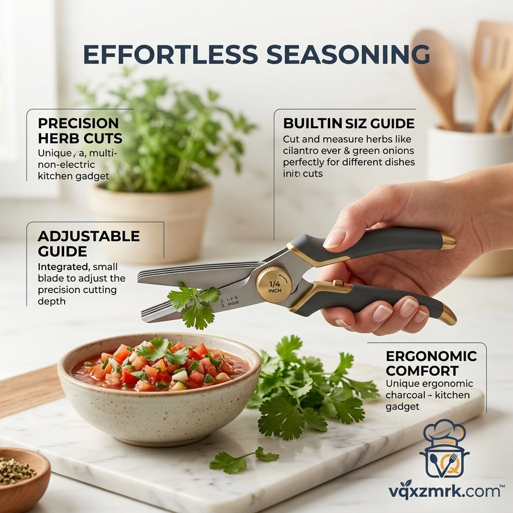 vqxzmrk.com™ Multi-Blade Herb Scissors with Adjustable Size Guide – Ergonomic Kitchen Shears for Cilantro, Green Onions, and Fresh Herbs – Precision Salad and Seasoning Cutter
